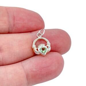 Vintage Green Cubic Zirconia Irish Claddagh Pendant | Sterling Silver 925